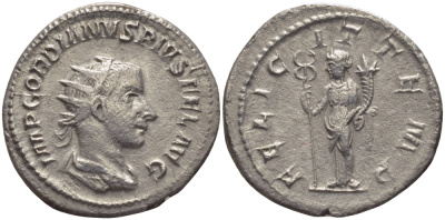 Римская Империя антониниан 244 Гордиан III, FELICIT TEMP,Фелицитата, персонификация Счастья, Рим, Good Very fine RIC 140 серебро 1073-15-15