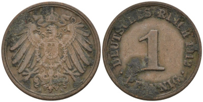 Германия 1 пфенниг 1912 A KM 10, J. 10 медь 4576-233