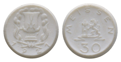Майсен 30 пфеннигов 1921 Men05 16521.5, Men18 20725.5, Scheuch 168n фарфор 1094-7-74