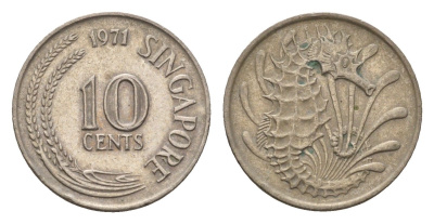 Сингапур 10 центов 1971 KM 3 медно-никель 188-1165