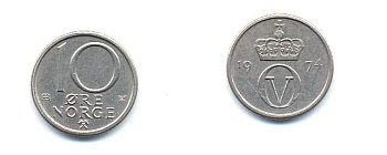 Норвегия 10 эре 1974 Улаф V (1958-1991) KM 416 медно-никель 4379-328