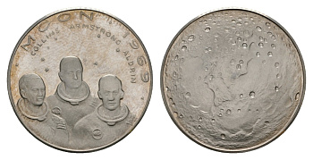 США МЕДАЛЬ ND ПЕРВАЯ ВЫСАДКА НА ЛУНУ, 30 мм, 13,0 гр серебро PROOF 05-095-23