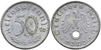 ГЕРМАНИЯ 50 РЕЙХСПФЕННИГОВ 1943 A KM 96, J 372 алюминий 4525-1214
