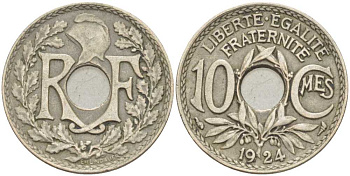 ФРАНЦИЯ 10 САНТИМОВ 1924 ТИП ЛИНДАЙЁ KM 866а, LE FRANC 138.10 медно-никель 212-855