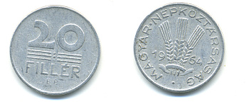 ВЕНГРИЯ 20 ФИЛЛЕРОВ 1964 ВР, НАРОДНАЯ РЕСПУБЛИКА (1949-1989) KM 550 алюминий 83-1421