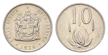 ЮАР 10 центов 1970 герб, цветок алоэ KM 85 никель 4694-562