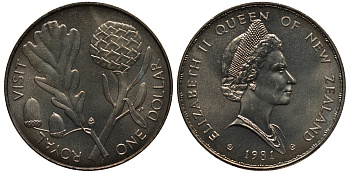 Новая Зеландия 1 доллар 1981 Королевский визит, английский дуб, Елизавета II (1952-2022) KM 50 медно-никель UNC 4537-114