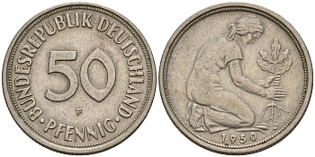ФРГ 50 пфеннигов 1950 F J. 384, KM 109.1 медно-никель    4602-717