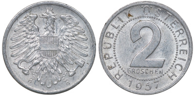 Австрия 2 гроша 1957 KM 2876 алюминий 4163-711