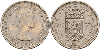 Великобритания 1 шиллинг 1957 Елизавета II (1952-2022), Шотландский герб KM 905, Spink 4148 медно-никель 4153-932