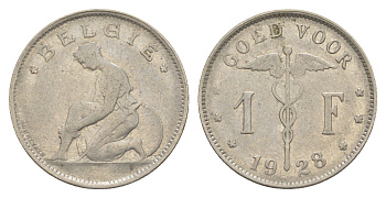 Бельгия 1 франк 1928 Belgie, Альберт I (1909-1934) KM 90 никель 4619-1043