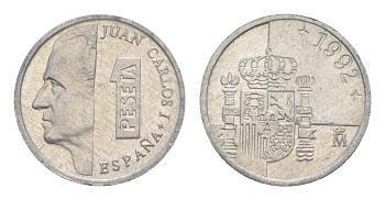 Испания 1 песета 1992 M, Хуан Карлос I (1975-2014) KM 832 алюминий 4623-1037