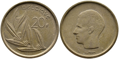 Бельгия 20 франков 1981 Belgique, Бодуэн I (1951-1993) KM 159 никель бронза 4388-1233