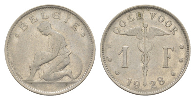 Бельгия 1 франк 1928 Belgie, Альберт I (1909-1934) KM 90 никель 4619-1043