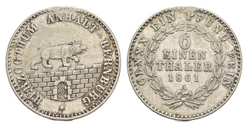 Ангальт-Бернбург 1/6 талера 1861 A, Александр Карл (1834-1863) KM 87, AKS 19, J. 71 серебро 1525-1141