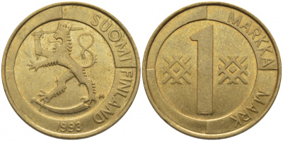 ФИНЛЯНДИЯ 1 МАРКА 1993 M KM 76 алюминиевая бронза 113-1151