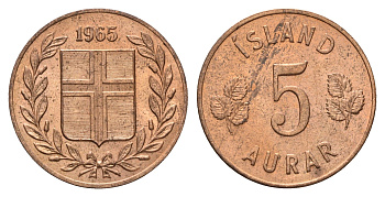 Исландия 5 эйре 1965 KM 9 бронза UNC 4691-337