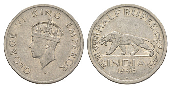 Индия 1/2 рупии 1946 Георг VI (1936-1952) KM 553 никель 4150-1033