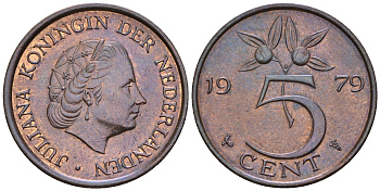 Нидерланды 5 центов 1979 Юлиана (1948-1980) KM 181 бронза UNC 4606-1016
