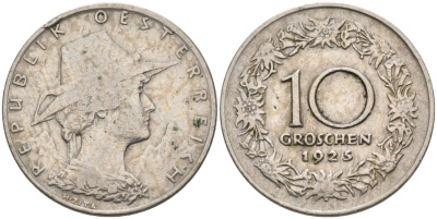 Австрия 10 грошей 1925 KM 2838 медно-никель 4573-527