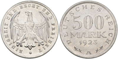 Германия 500 марок 1923 А KM 36, J.305 алюминий UNC 4574-835