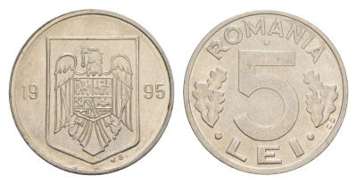 Румыния 5 леев 1995 KM 114 сталь плакированная никелем 4632-1043