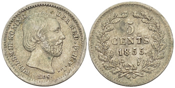 Нидерланды 5 центов 1855 Виллем III (1849-1890) KM 91 серебро 66-1225