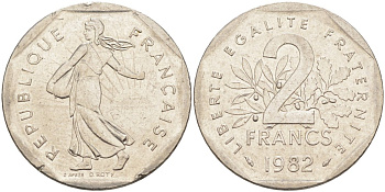 Франция 2 франка 1982 KM 942.1 никель 63-257