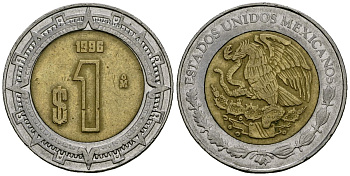 Мексика 1 песо 1996 KM 603 биметалл 4167-624