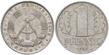 ГДР 1 пфенниг 1963 A KM 8.1 алюминий 44-344