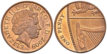 Великобритания 1 пенни 2009 Елизавета II (1952-2022) KM 1107, Spink B6 сталь плакированная медью 4609-658