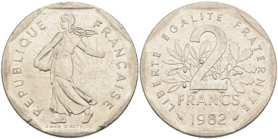 Франция 2 франка 1982 KM 942.1 никель 63-257