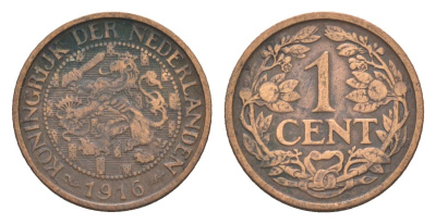 Нидерланды 1 цент 1916 Вильгельмина (1890-1948) KM 152 бронза 75-137
