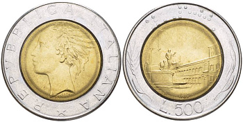 ИТАЛИЯ 500 ЛИР 1985 R, КРИВИНАЛЬСКИЙ ДВОРЕЦ В РИМЕ KM 111 биметалл 4551-542