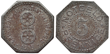 Германия, Хайлигенштадт 5 пфеннигов 1919 Тюрингия, нотгельд Funck 206.1 железо 4119-1111