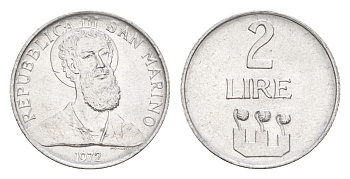 Сан-Марино 2 лиры 1972 KM 15 алюминий UNC 4647-157