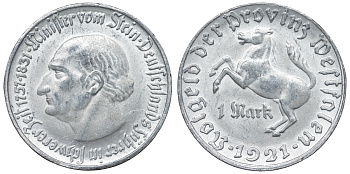 Германия, Вестфалия 1 марка 1921 северный Рейн-Вестфалия, нотгельд, Штейн J. N10 алюминий 4123-111