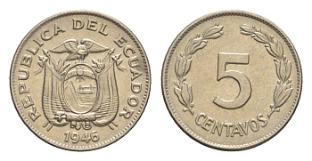 Эквадор 5 сентаво 1946 KM 75b медно-никель aUNC 4640-1124