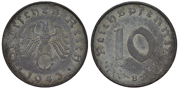Германия 10 рейхспфеннигов 1943 B KM 101, J. 371 цинк 4121-1042