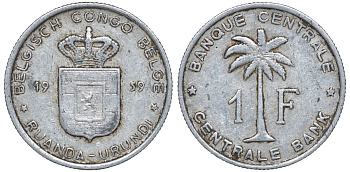 Руанда-Урунди 1 франка 1959 KM 4 алюминий 4606-415