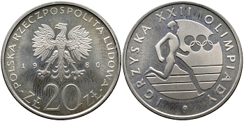 Польша 20 злотых 1980 MW, XXII летние Олимпийские Игры, Москва 1980, бегун KM 108, Parchimowicz 252 медно-никель PROOF 441-915
