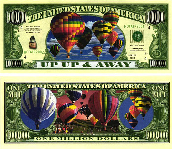 США 1000000 ДОЛЛАРОВ 2002 СУВЕНИРНАЯ БАНКНОТА, СПОРТИВНАЯ СЕРИЯ, ВОЗДУХОПЛАВАНЬЕ, ВОЗДУШНЫЕ ШАРЫ бумага UNC (ПРЕСС) 7198-43-2-2
