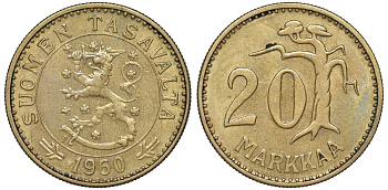 ФИНЛЯНДИЯ 20 МАРОК 1960 S KM 39 алюминиевая бронза 3334-743