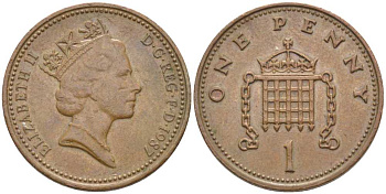 Великобритания 1 пенни 1987 Елизавета II (1952-2022) KM 935, Spink 4381 (B3) бронза 117-127