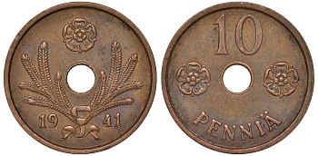 Финляндия 10 пенни 1941 KM 33.1 медь 51-3531