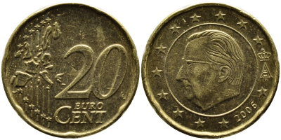 БЕЛЬГИЯ 20 ЕВРОЦЕНТОВ 2006 KM 228 латунь 4390-1116