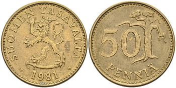 ФИНЛЯНДИЯ 50 ПЕННИ 1981 K KM 48 алюминиевая бронза 4563-437