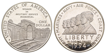 США 1 доллар 1994 P, Мемориал женщинам на военной службе KM 252 серебро PROOF 11-263-11