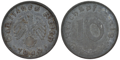 Германия 10 рейхспфеннигов 1940 F KM 101, J. 371 цинк 4121-1023