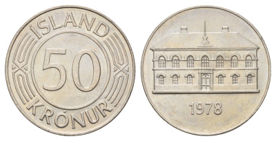 Исландия 50 крон 1978 здание парламента в Рейкьявике KM 19 медно-никель UNC 4168-211